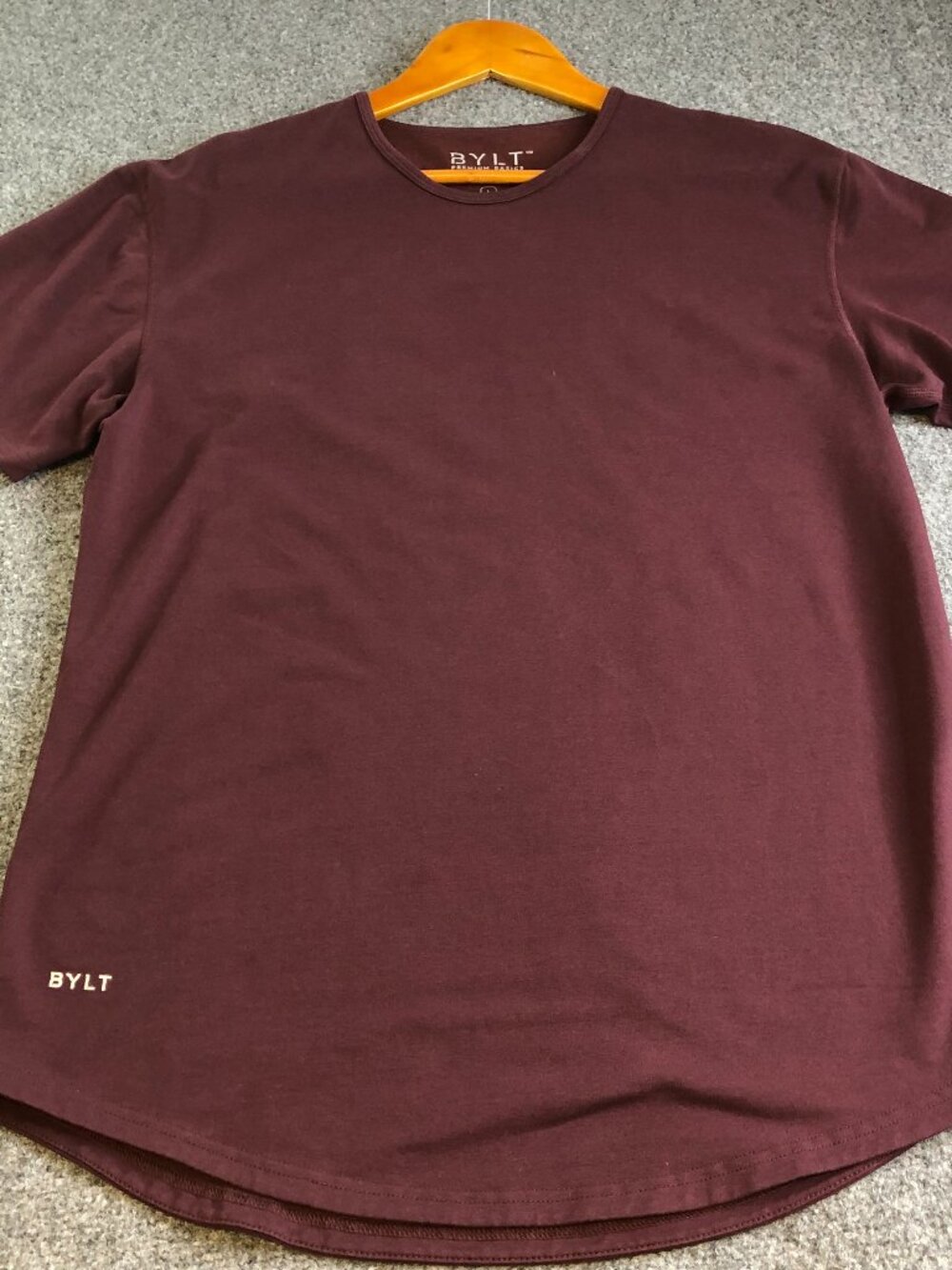 BYLT Premium Basics Drop Cut S/S Lux Mens Large Maroon Performance Gym Athletic